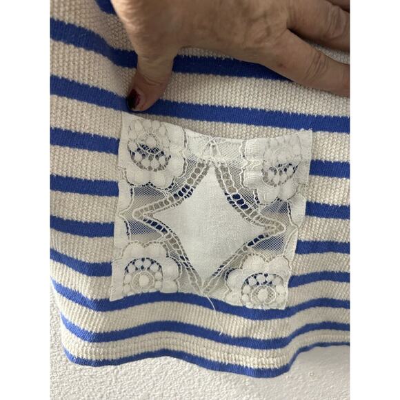 Matilda Jane Cardigan Womens Blue White Stripe Knit Open Front Sweater Lace Sz S - Picture 4 of 13